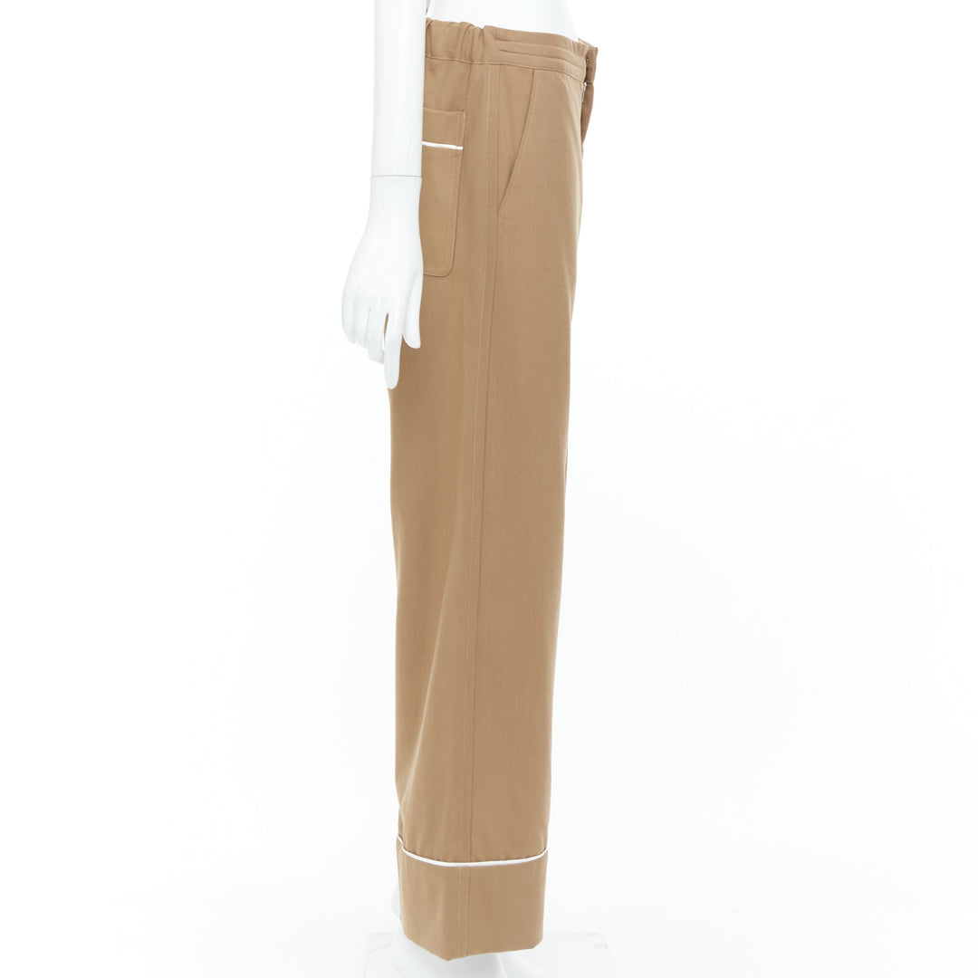 MARNI brown virgin wool white contrast piping relaxed pajama trousers IT38 XS