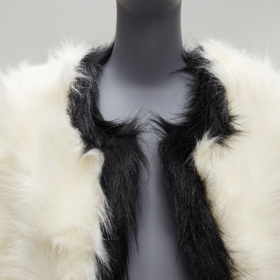 SAINT LAURENT 2021 Runway cream black faux fur cropped jacket FR34 XS