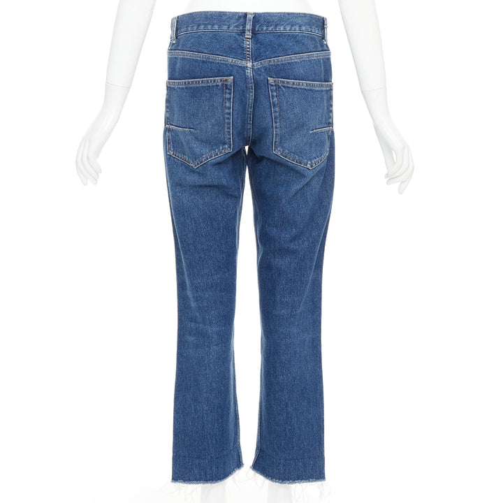CHRISTIAN DIOR blue washed darted pockets frayed hem wide cropped jeans FR32 XXS