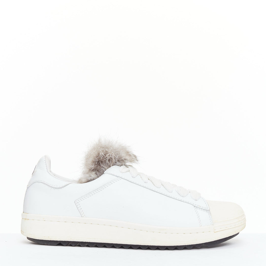 MONCLER Angeline brown fur trim white leather chunky sneakers EU37