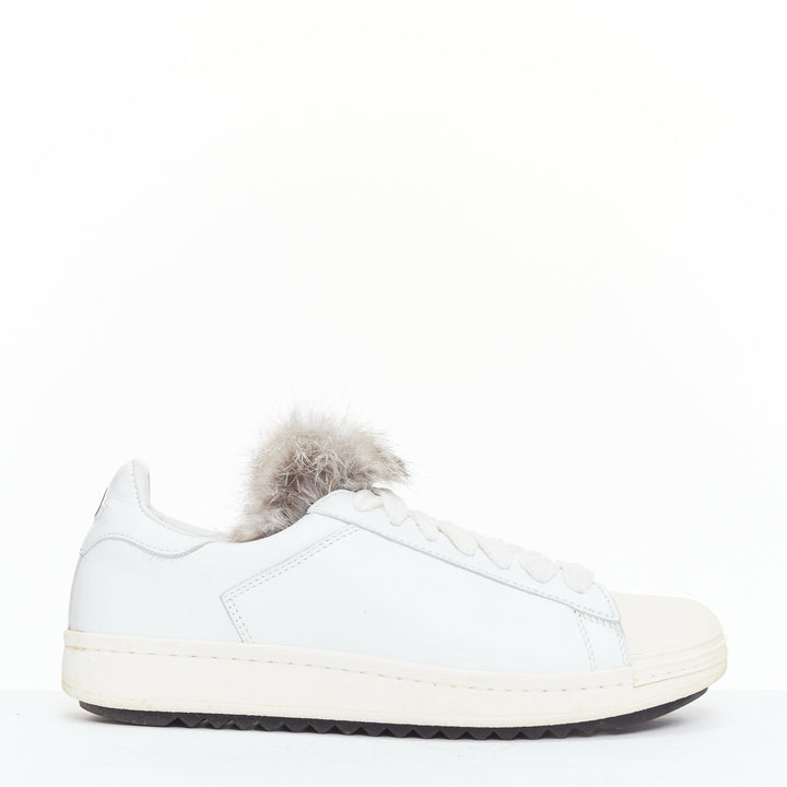 MONCLER Angeline brown fur trim white leather chunky sneakers EU37