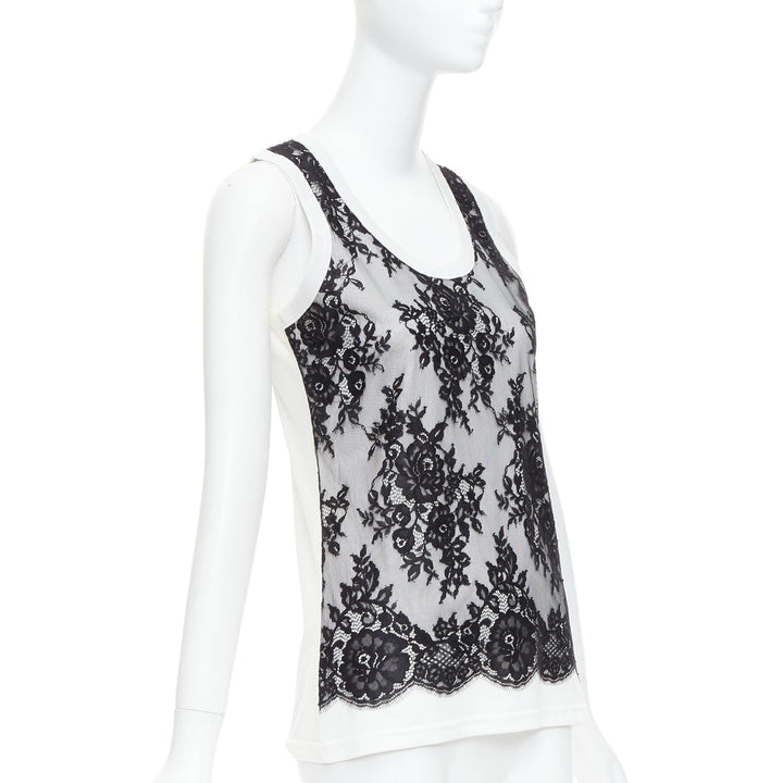 DOLCE GABBANA black white cotton lace overlay tank top IT40 S