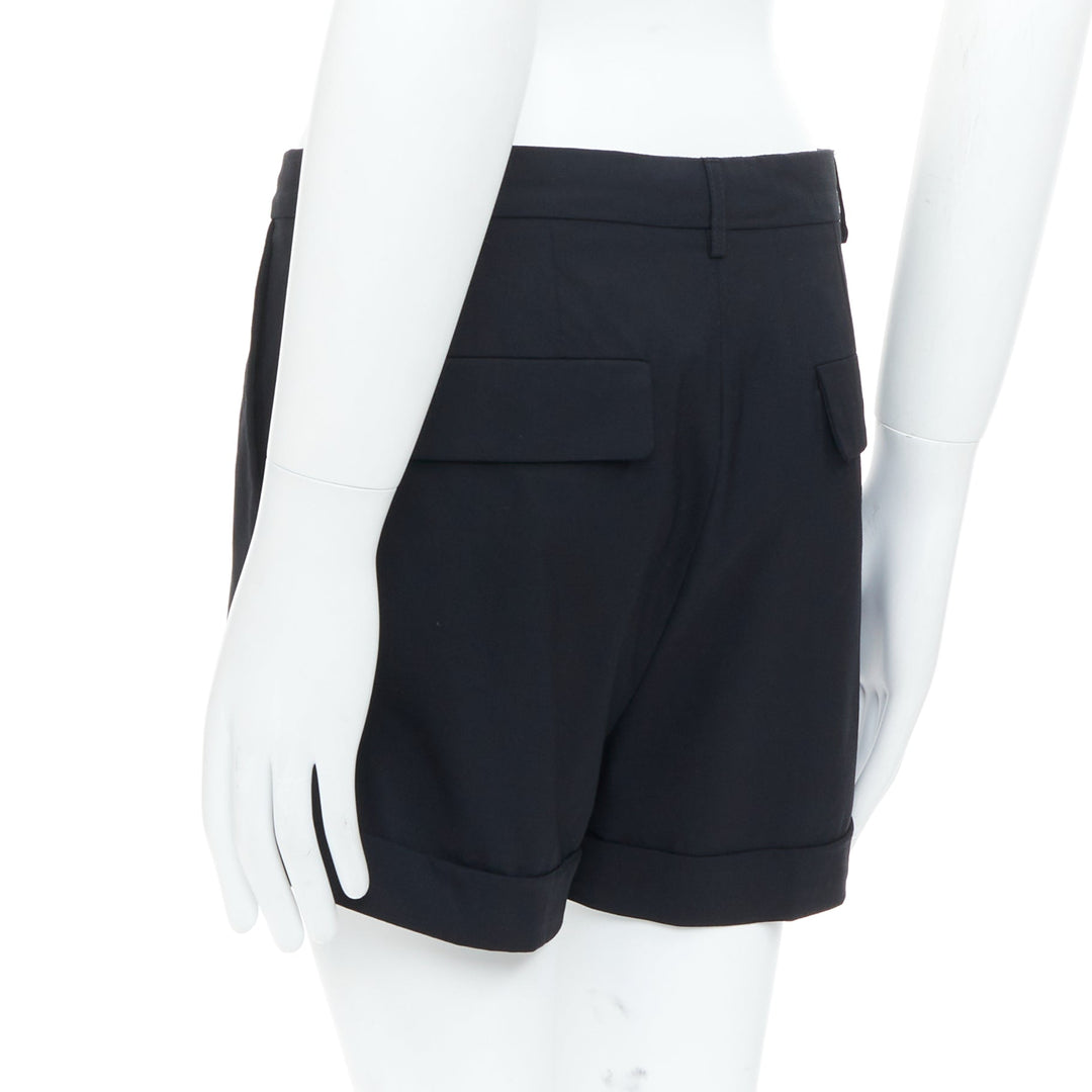 RAF SIMONS 2009 black wool mid rise tailored turn up trouser shorts EU50 L