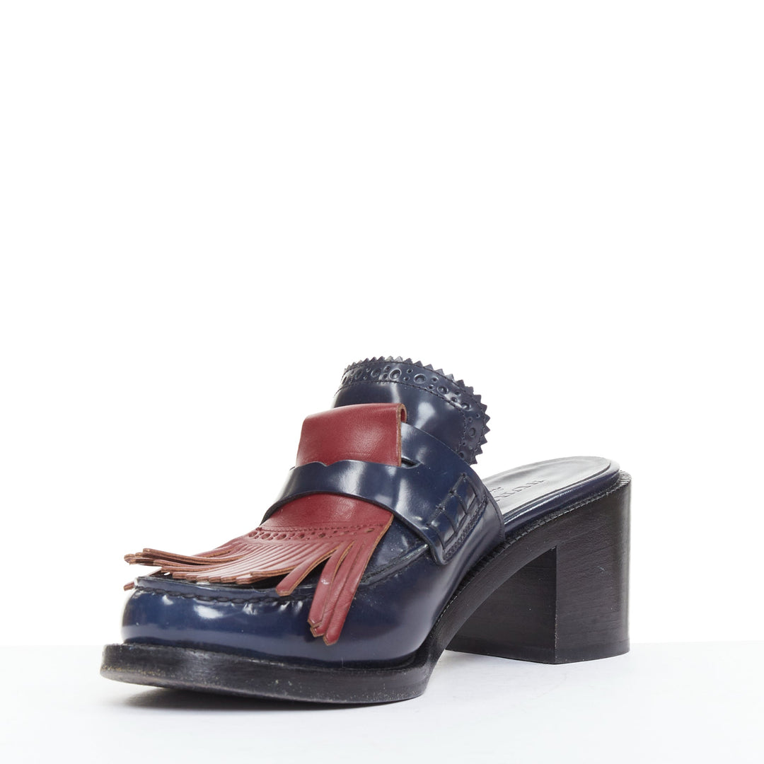 BURBERRY 2018 RUnway Beckshill Contrast navy red fringed brogues mules EU38