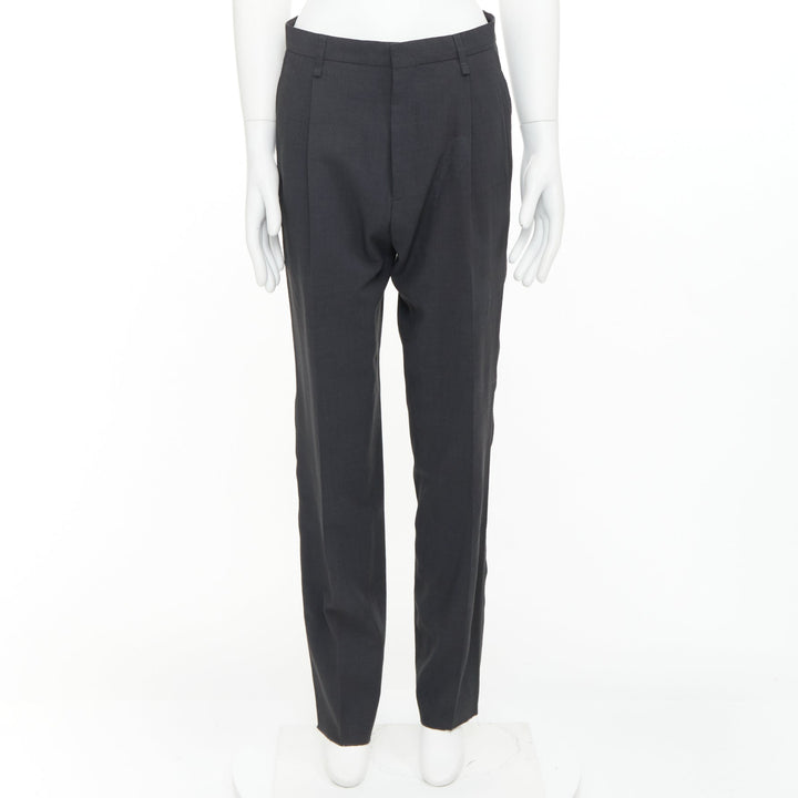 LANVIN grey viscose virgin wool pleated front drop crotch trousers FR44 XS