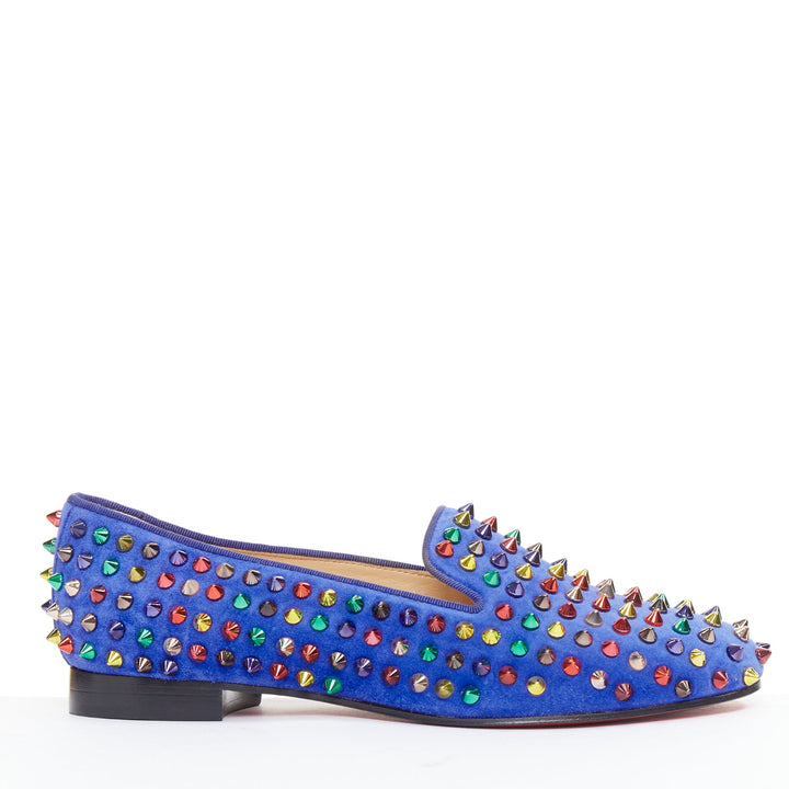 CHRISTIAN LOUBOUTIN Dandy Pik Pik Flat blue suede multicolor spike flats EU37