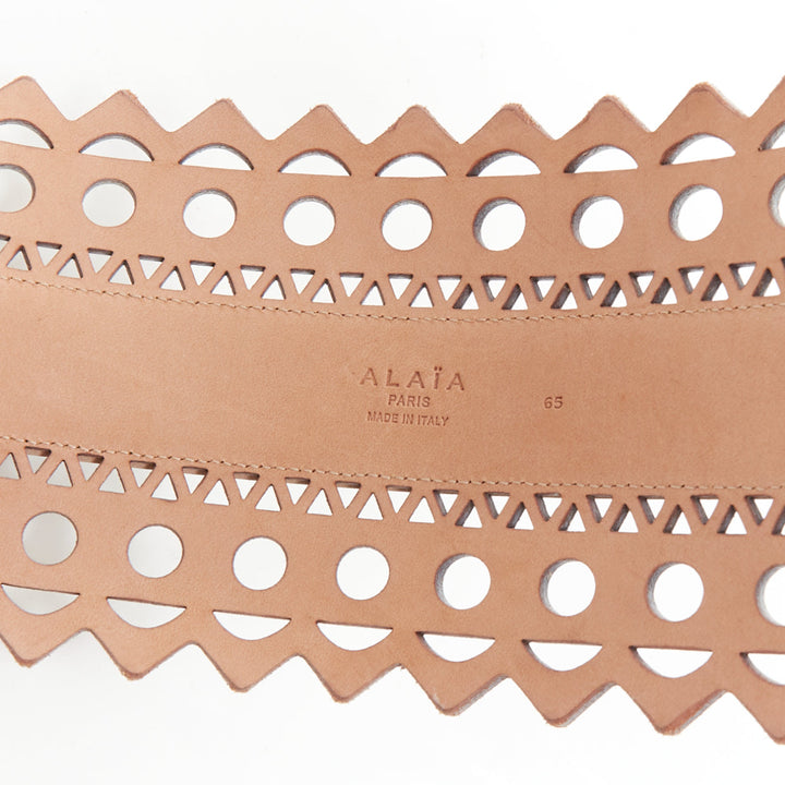 ALAIA Vienne white leather laser cut cinched corset wide belt 65cm
