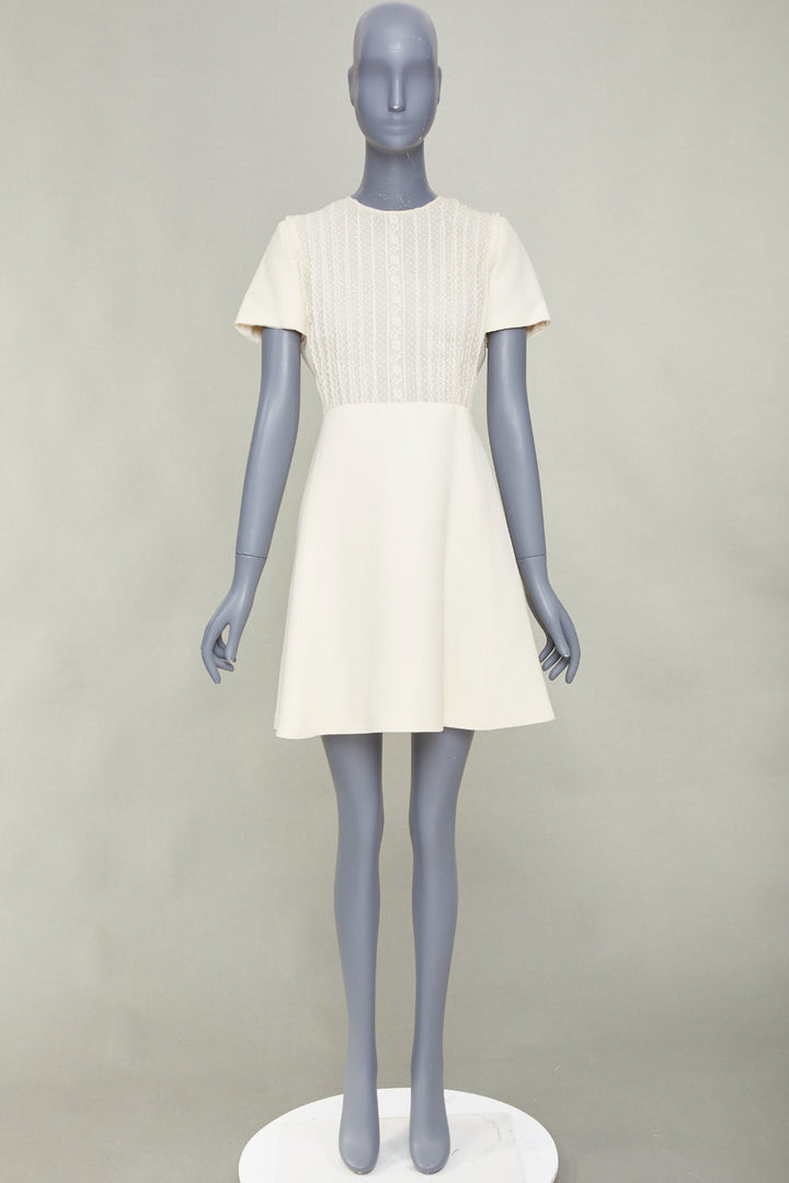 DIOR Bridal ivory wool silk crepe lace bib cocktail dress FR38 M