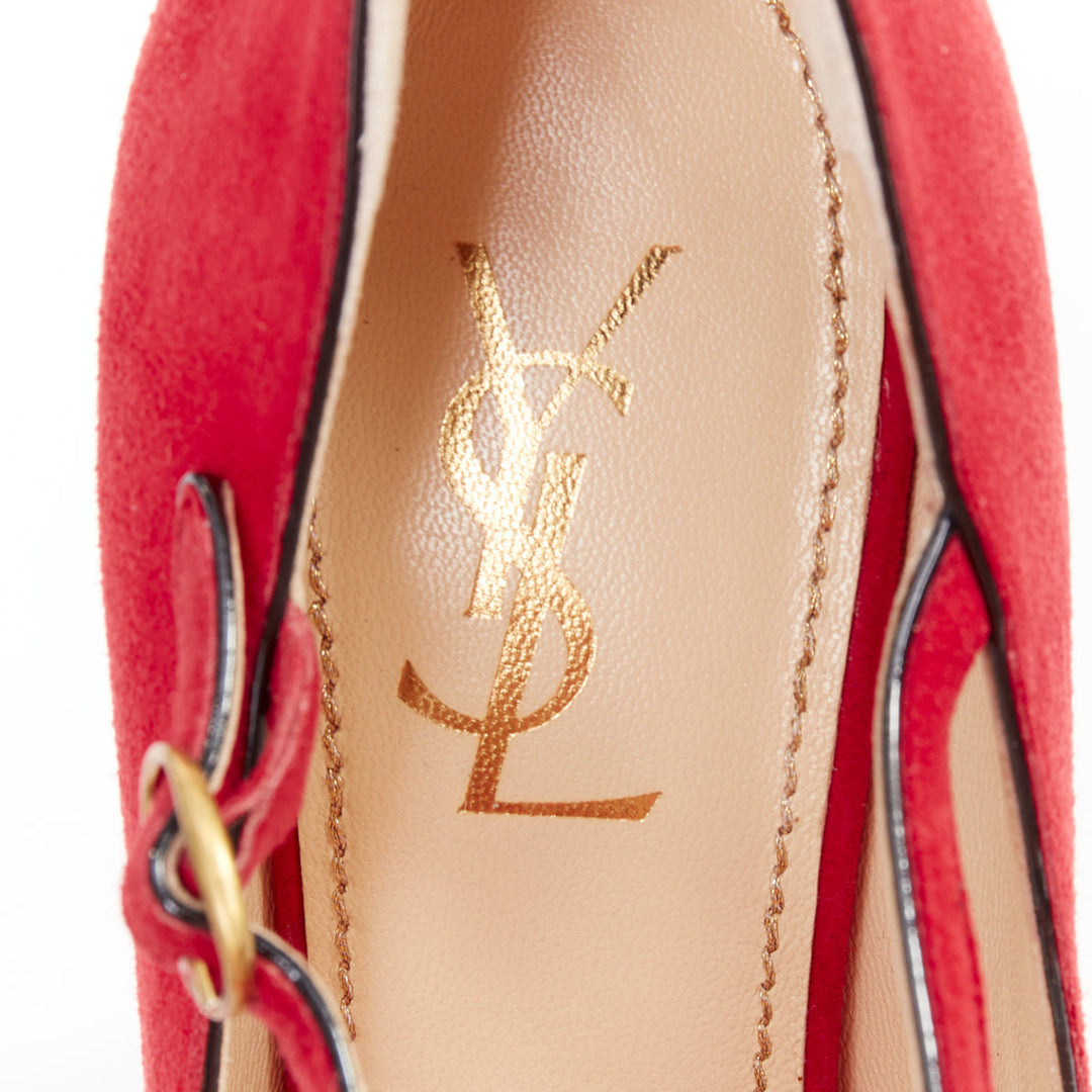YVES SAINT LAURENT Rive Gauche Tribute Maryjane suede tulip peep platform EU36.5