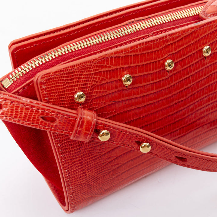 ALEXANDER WANG Pelican Sling red croc embossed leather studded crossbody bag