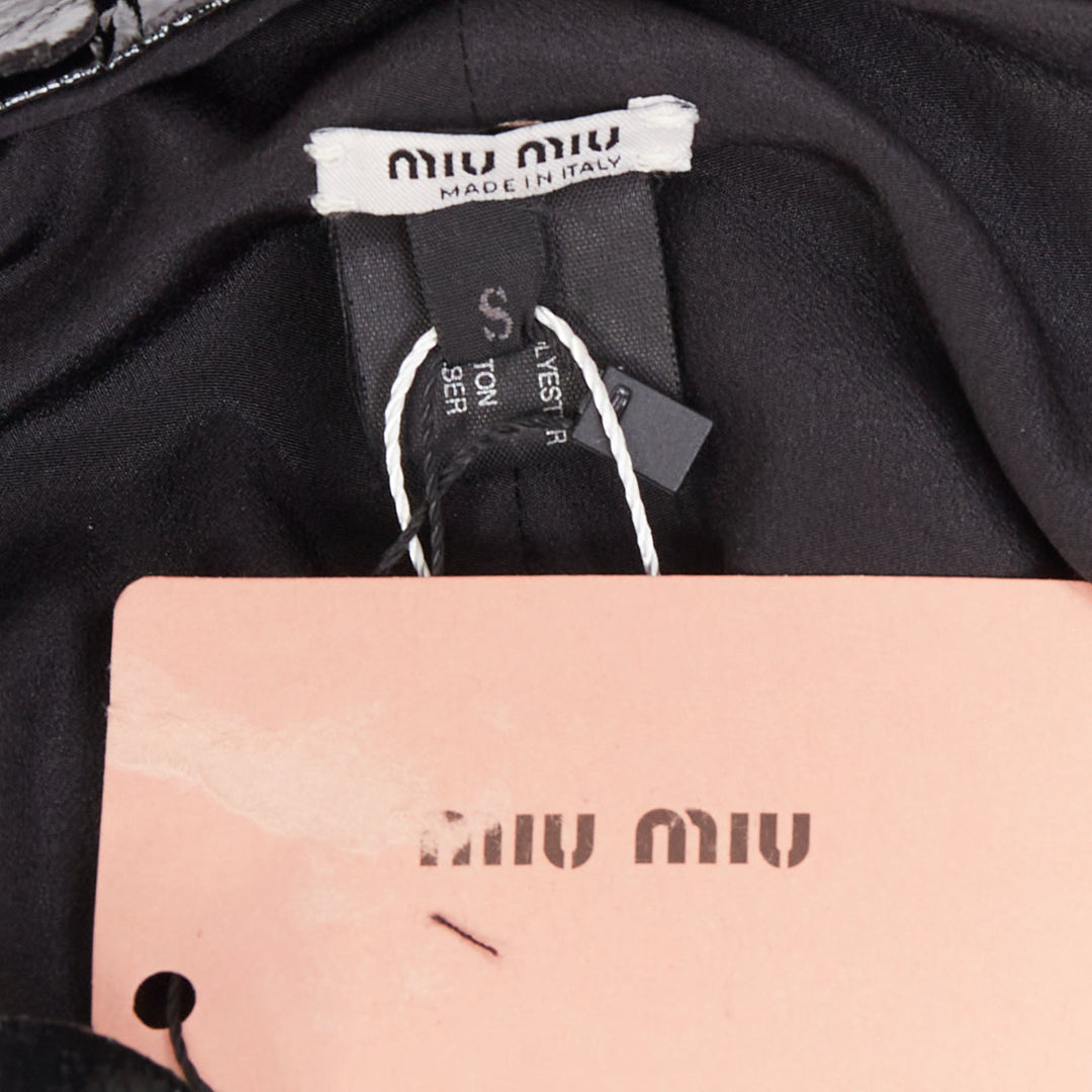 MIU MIU 2017 Runway black patent leather petals beaded retro swim cap hat S