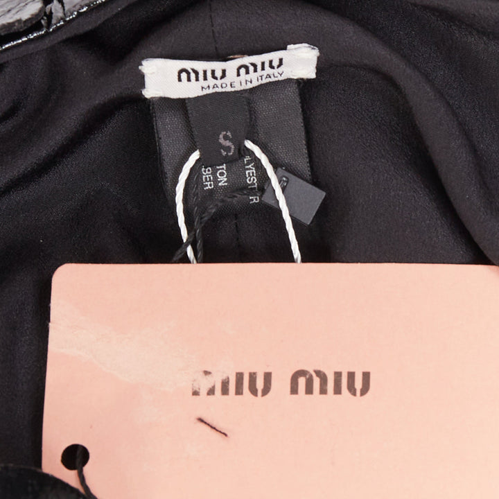 MIU MIU 2017 Runway black patent leather petals beaded retro swim cap hat S