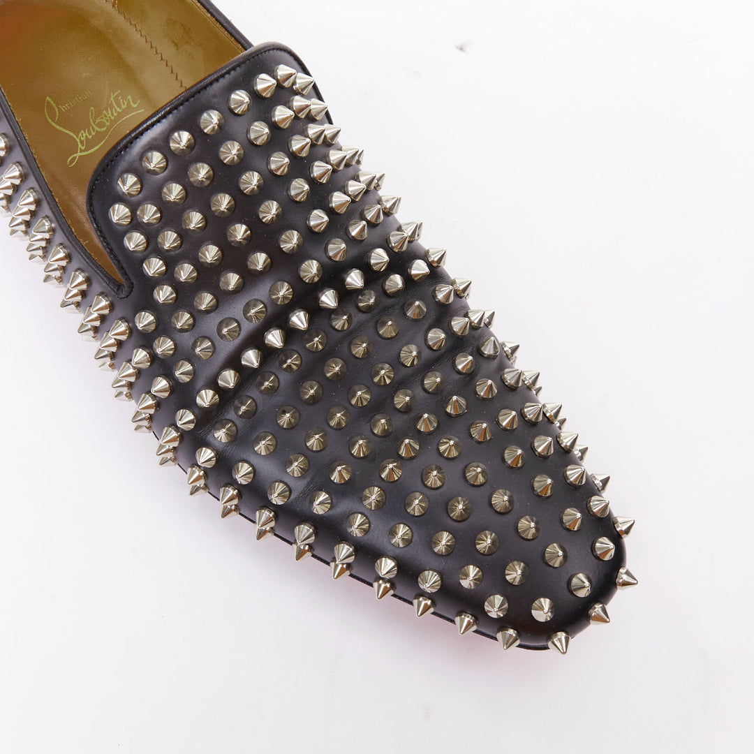 CHRISTIAN LOUBOUTIN Rollerboy black silver leather spike stud loafers EU40.5