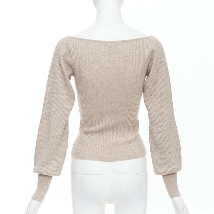 REFORMATION beige recycled cashmere wide neck ribbed sweater US0 XS