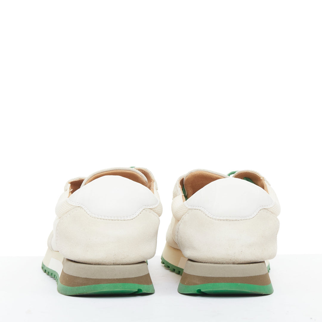 THE ROW 2022 Owen ivory beige green mesh suede panelled running sneakers EU37.5
