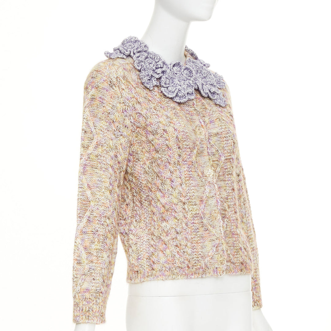 LOUIS VUITTON 2026 Knitted Flower Collar cable multicolor mix knit cardigan XS