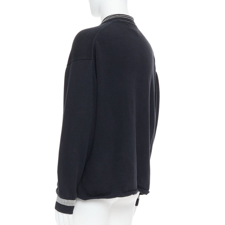 YOHJI YAMAMOTO black white cotton ribbed trim long sleeve polo shirt M