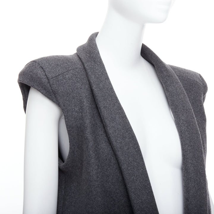 ARMAND BASI ONE grey padded shoulder sleeveless plunge collar vest coat FR36 S