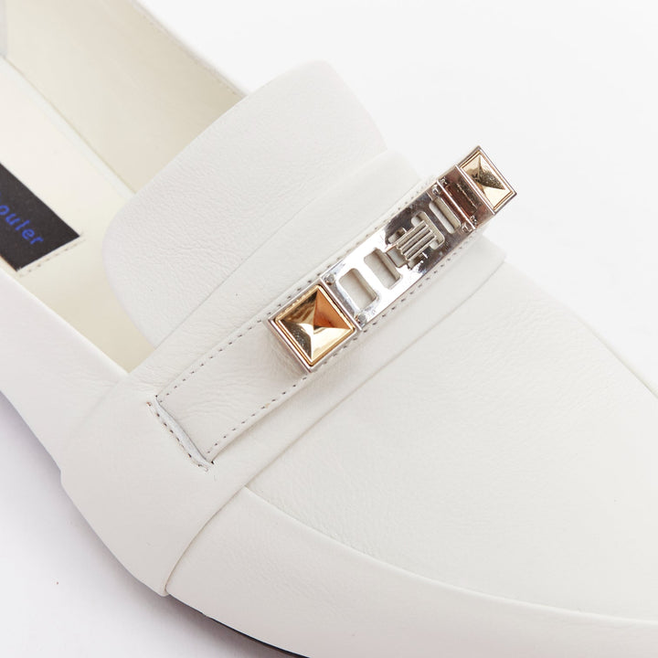 PROENZA SCHOULER white smooth leather signature silver embellishment flats EU39
