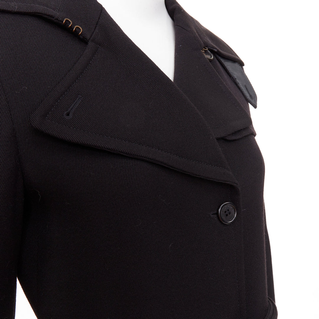 VIKTOR & ROLF black wool twill ruched waist gun flap long trench coat IT38 XS