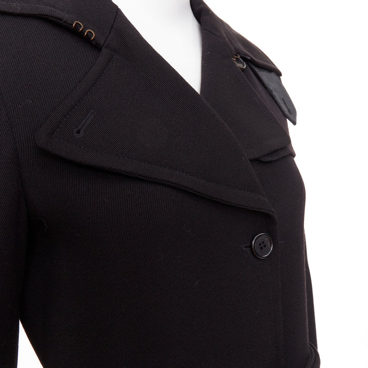 VIKTOR & ROLF black wool twill ruched waist gun flap long trench coat IT38 XS