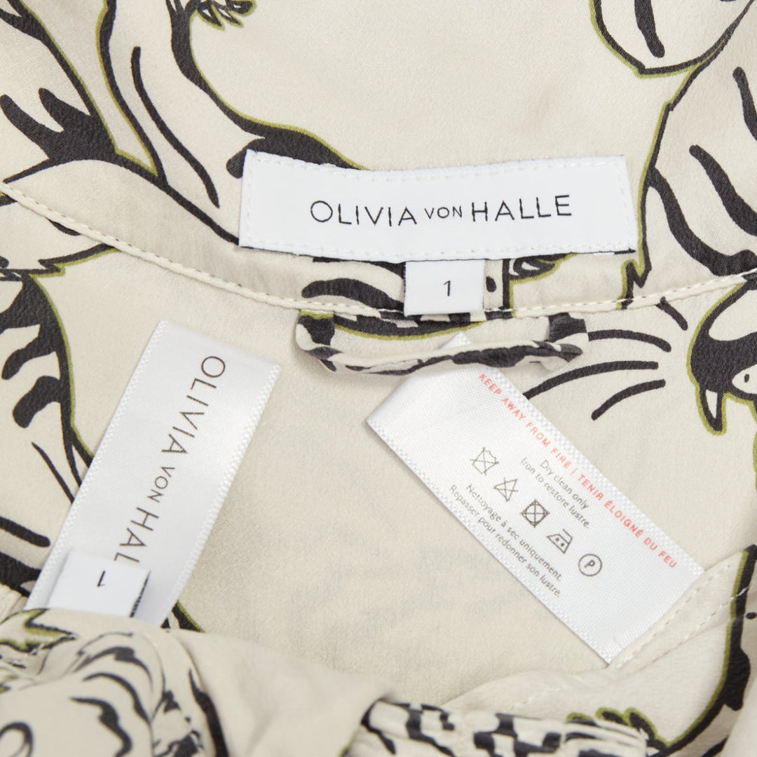 OLIVIA VON HALLE 2020 Lila Carlyle white tiger print silk pajama shorts Sz1 XS