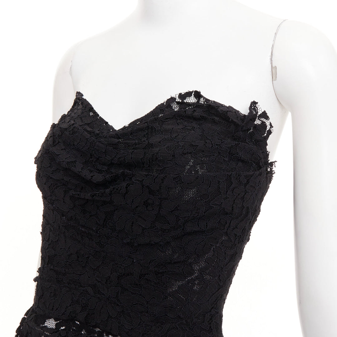DOLCE GABBANA 2010 Runway black lace strapless boned corset mini dress IT36 XXS