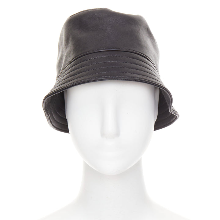 LOEWE 2021 Fisherman black nappa calfskin smooth leather bucket hat 57cm