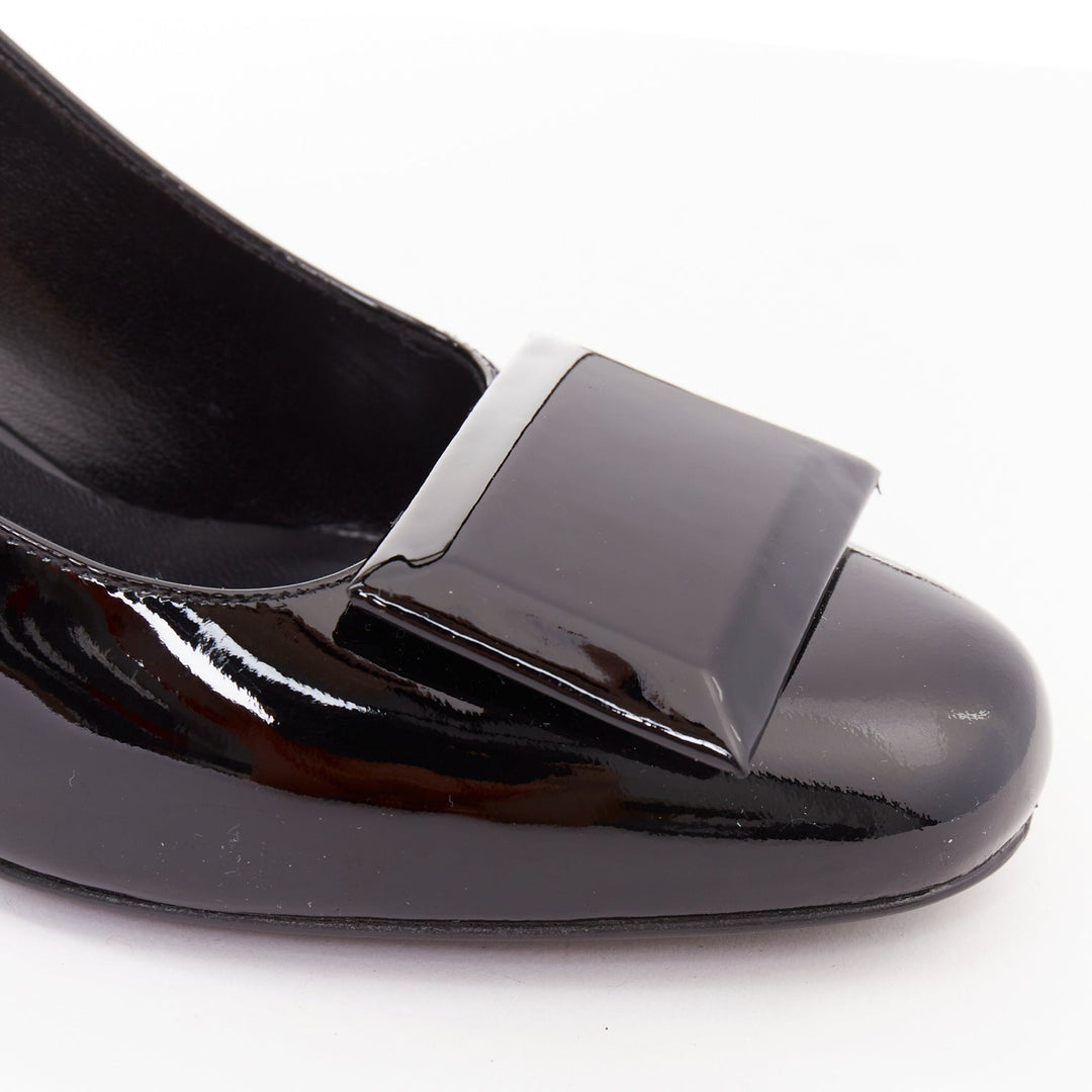 SAINT LAURENT black patent square brooch maryjane kitten pumps EU37.5