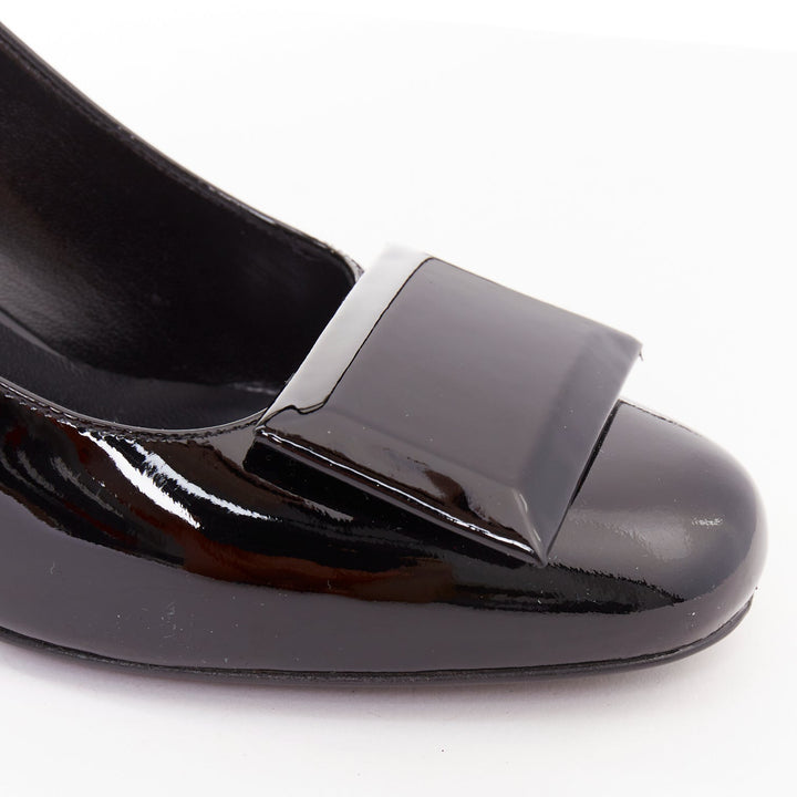 SAINT LAURENT black patent square brooch maryjane kitten pumps EU37.5
