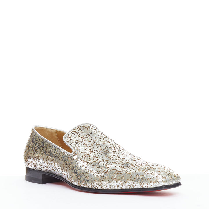 CHRISTIAN LOUBOUTIN Dandelion silver mirrored laser cut leather loafers EU40.5