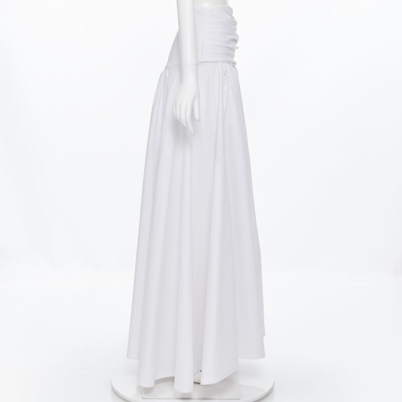 MATICEVSKI white ruched waist band pleated flared maxi dress XS