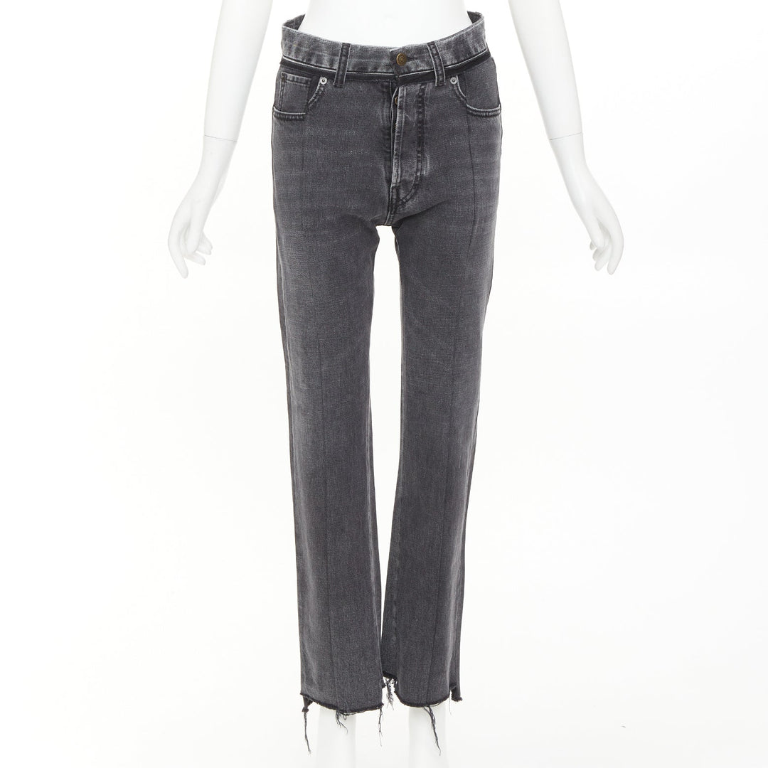 MAISON MARGIELA grey washed denim patchwork waistband print back raw hem jeans S