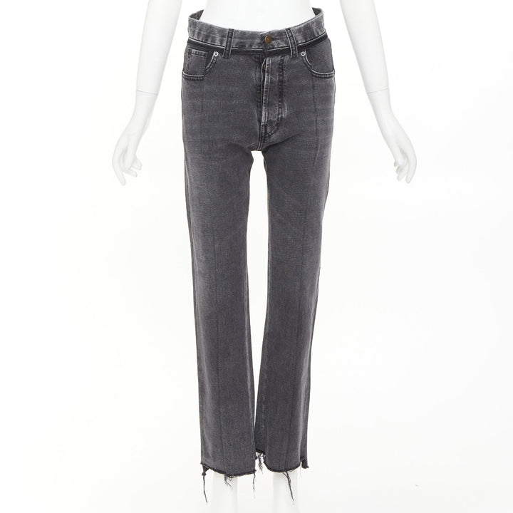 MAISON MARGIELA grey washed denim patchwork waistband print back raw hem jeans S