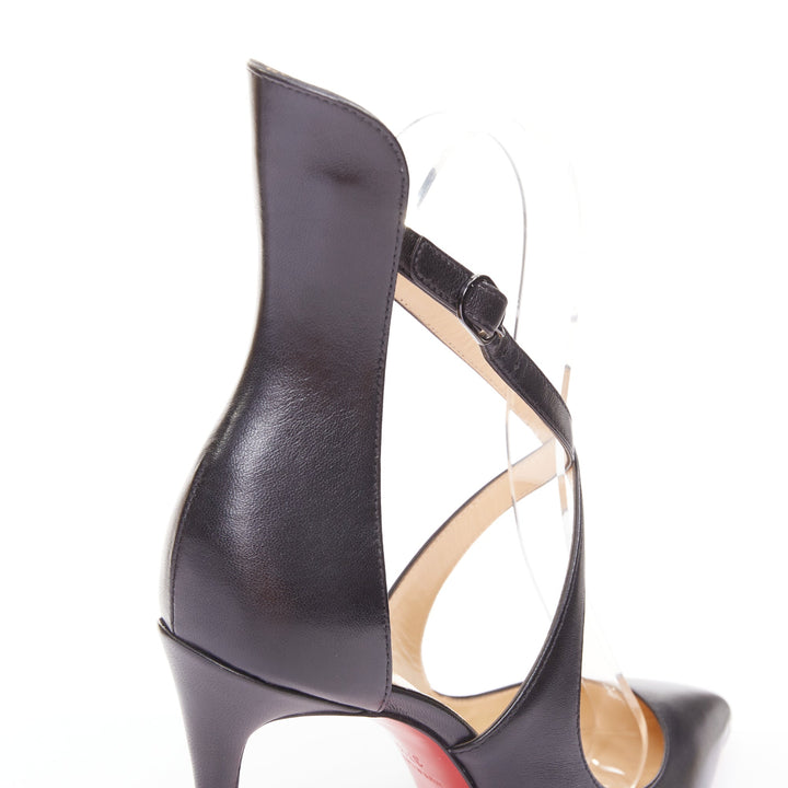 CHRISTIAN LOUBOUTIN Marlenarock 100 black calfskin cross strap pumps EU37.5