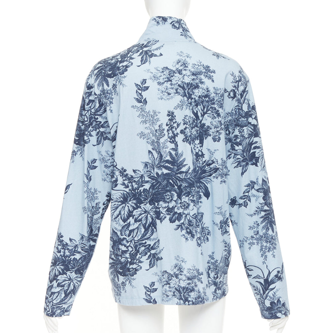 ERDEM 2022 Victor blue cotton Pembridge floral toile print turtleneck tshirt XL