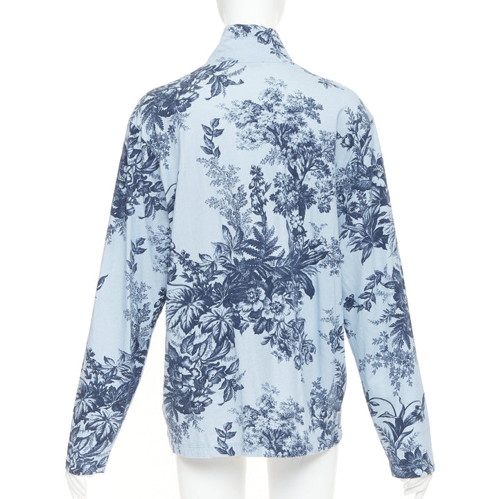ERDEM 2022 Victor blue cotton Pembridge floral toile print turtleneck tshirt XL