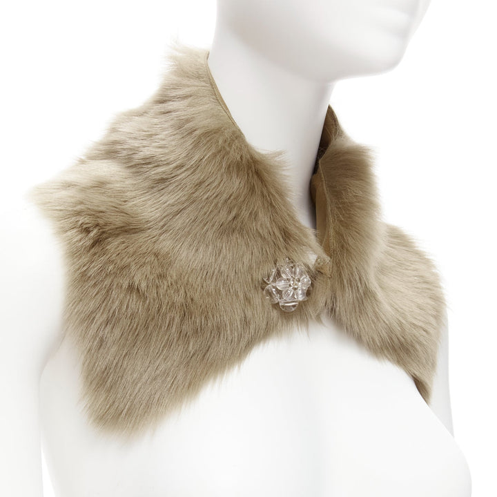 SIMONE ROCHA brown genuine fur leather clear bead embellished collar