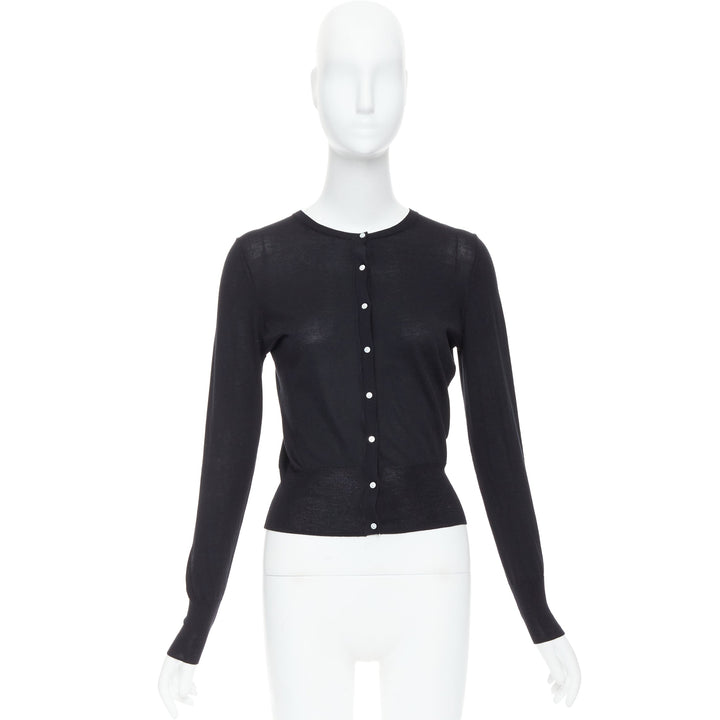 THEORY black silk cotton white buttons crew neck cardigan S