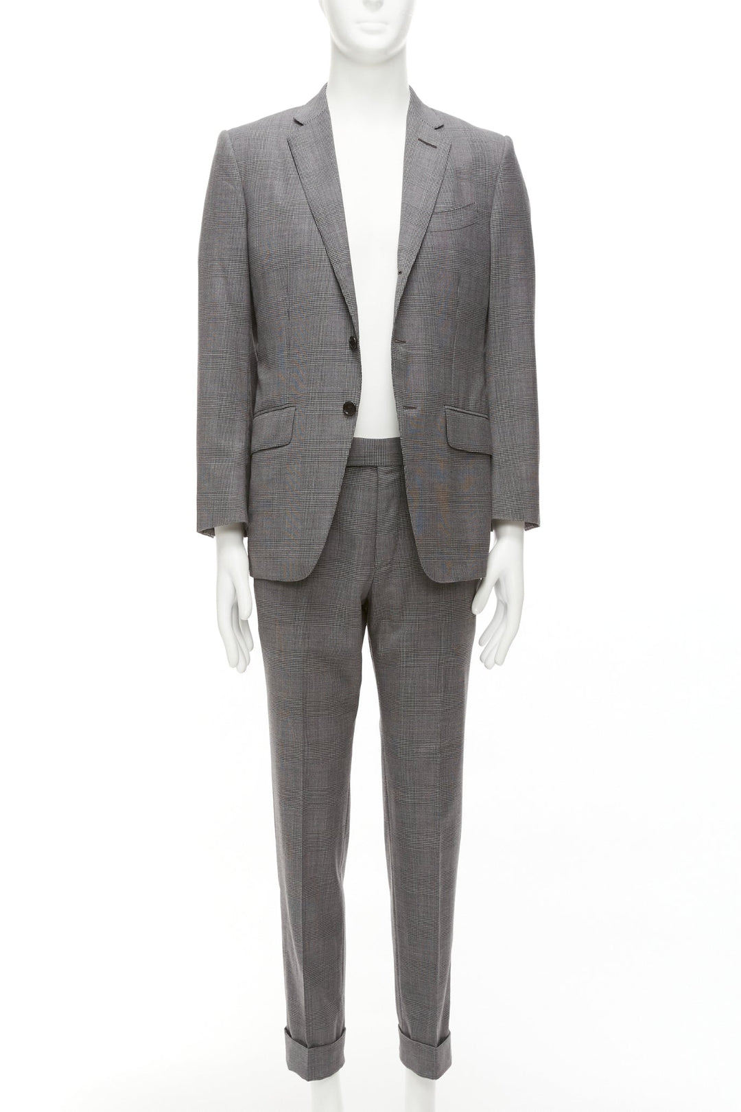 TOM FORD O'Connor grey houndstooth wool blend blazer pants suit set IT46 S