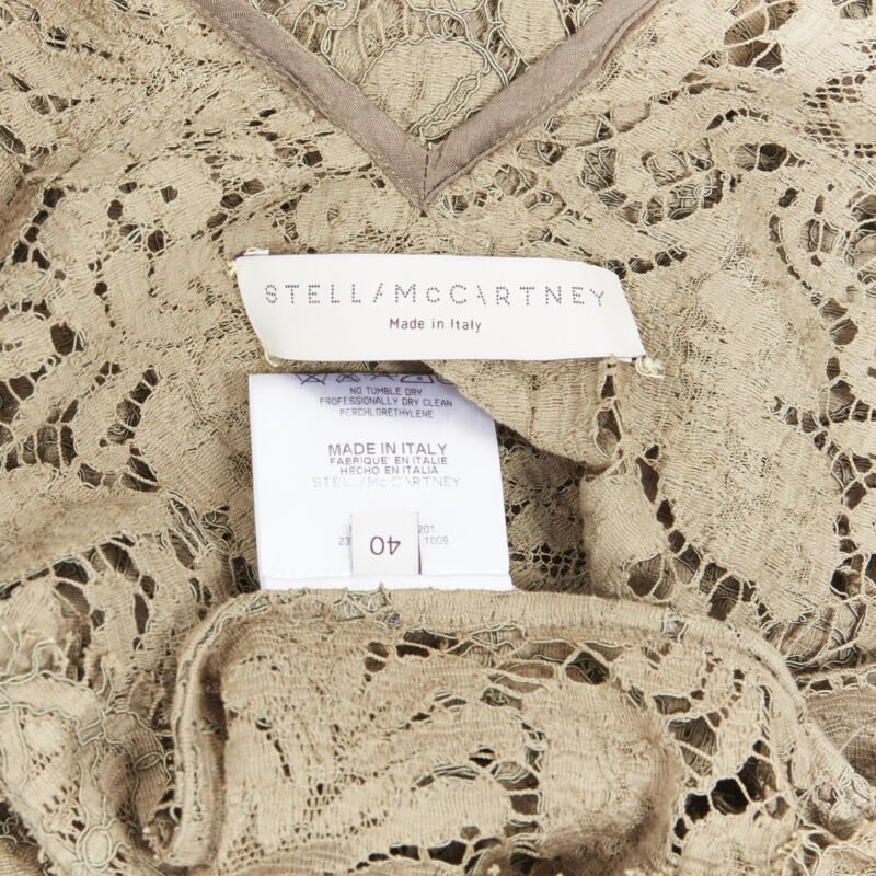 STELLA  MCCARTNEY khaki green floral lace short sleeve t-shirt top XS