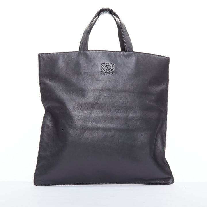 LOEWE Vintage black anagram logo soft leather square tote bag