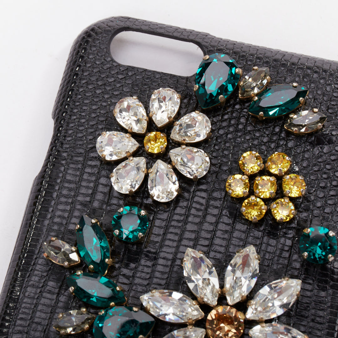 DOLCE GABBANA IPhone 6 black leather yellow green rhinestone crystal cover case