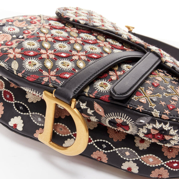 CHRISTIAN DIOR Saddle Limited Edition black colourful ethnic beads shoulder bag