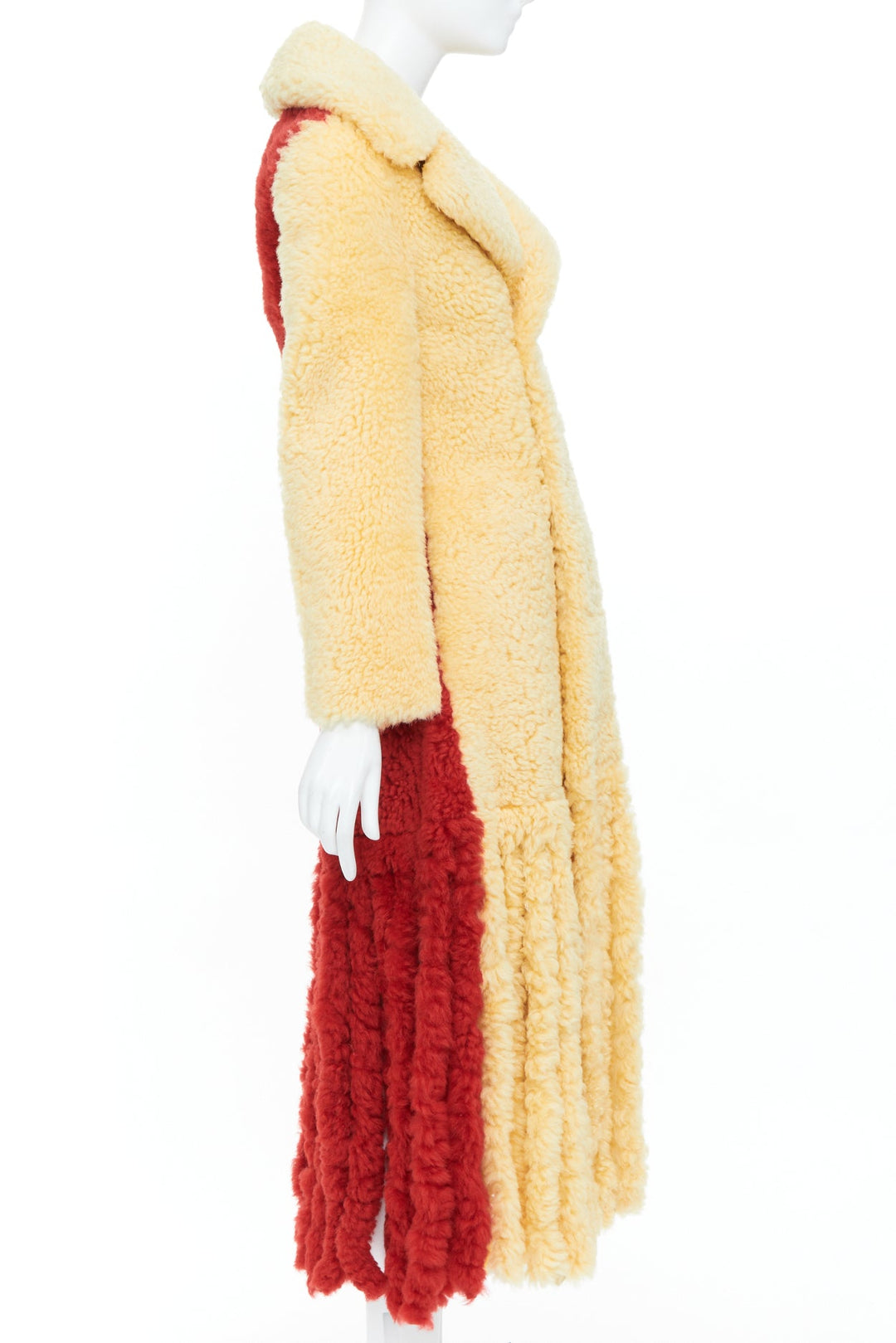 rare BOTTEGA VENETA 2020 Runway yellow red shearling teddy fringe coat IT34 XXS