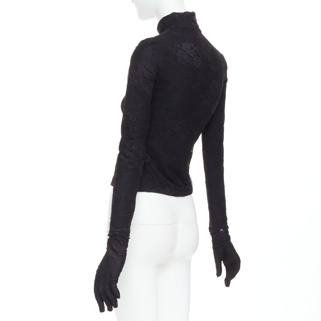 BALENCIAGA Demna 2022 black lace mock neck glove top FR34 XS Kim Kardashian