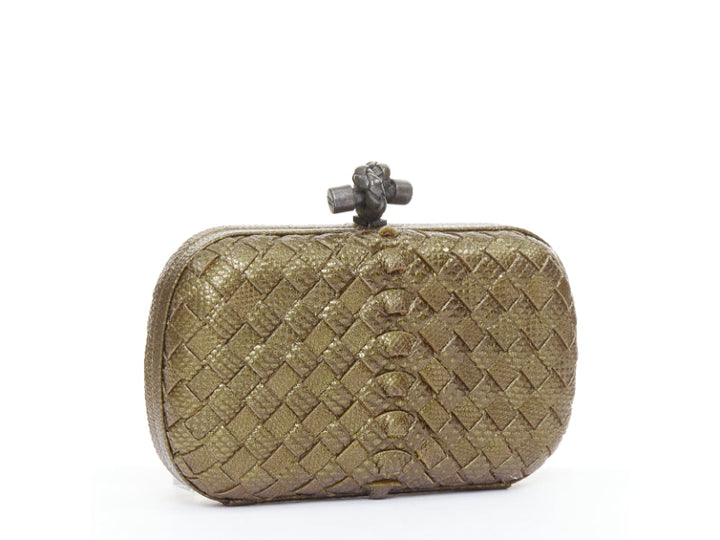 BOTTEGA VENETA Intrecciato Knot bronze brown woven ayers leather box clutch