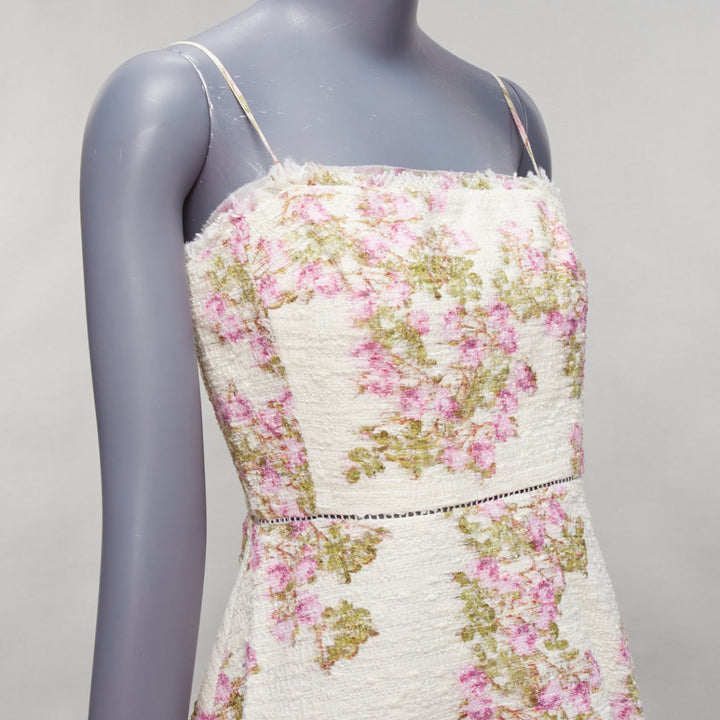 GIAMBATTISTA VALLI cream purple floral cotton tweed sheer hem dress IT42 M
