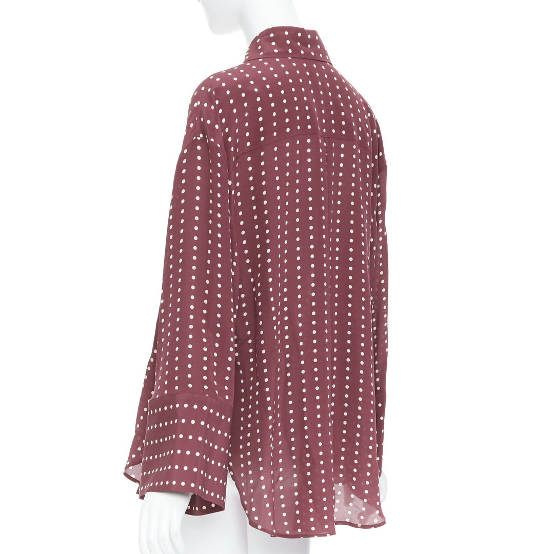 ANTONIO MARRAS 100% silk burgundy polka dot curved hem shirt M