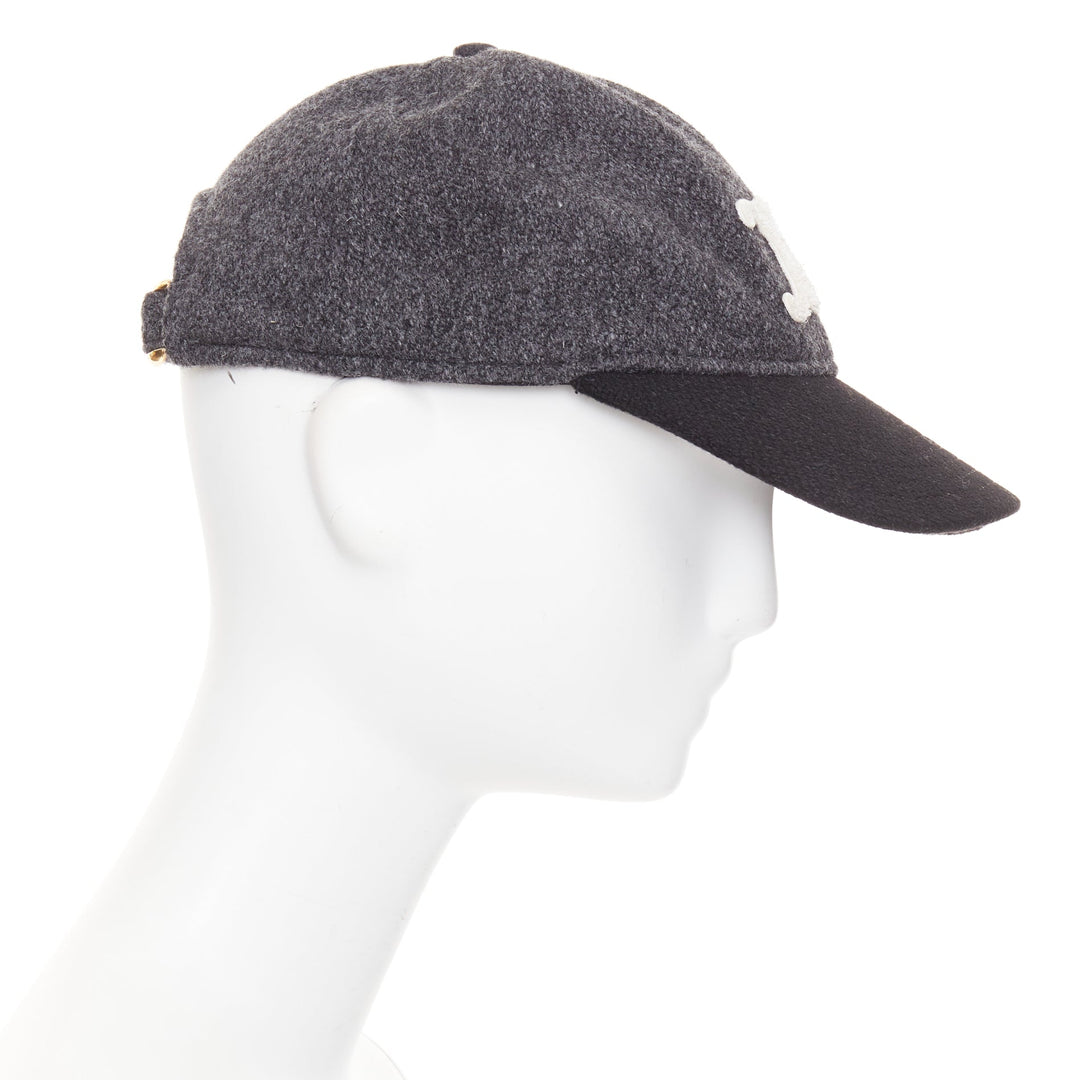 CELINE Triomphe Baseball Cap grey black two-tone wool white curved brim cap M